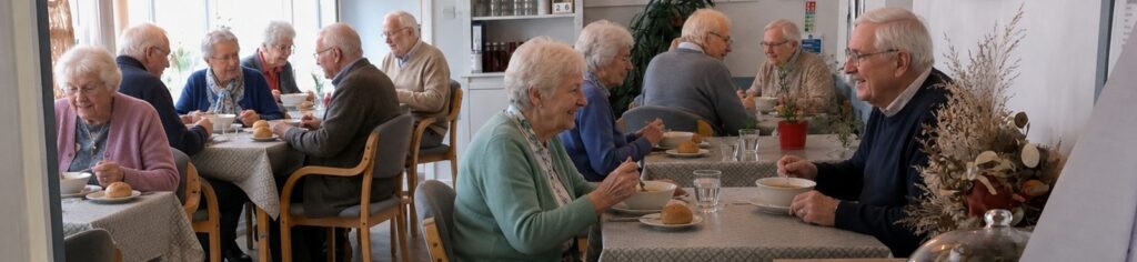 People enjoying lunch in the Dining Room of Twyford House.
