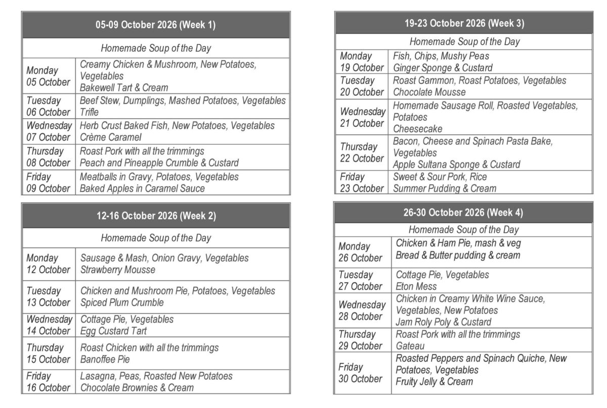 MENU OCTOBER